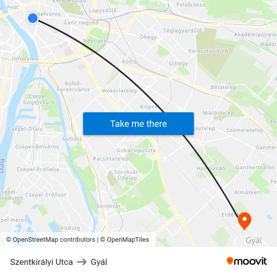 Szentkirályi Utca to Gyál map