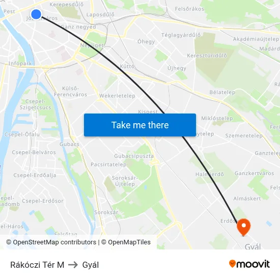Rákóczi Tér M to Gyál map