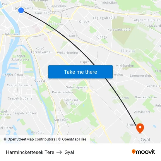 Harminckettesek Tere to Gyál map