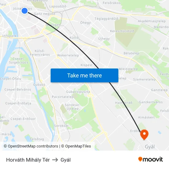 Horváth Mihály Tér to Gyál map