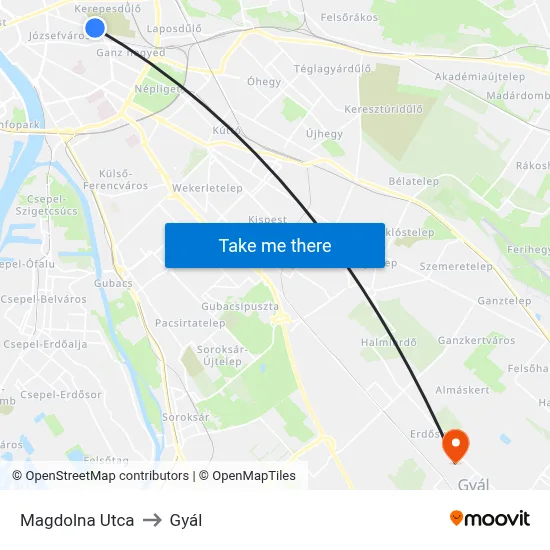 Magdolna Utca to Gyál map