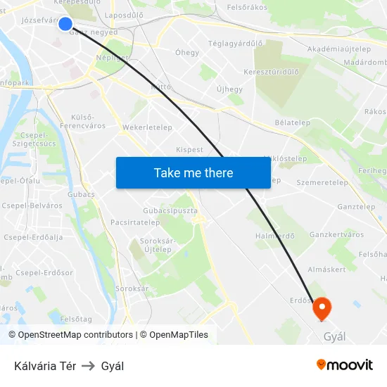 Kálvária Tér to Gyál map
