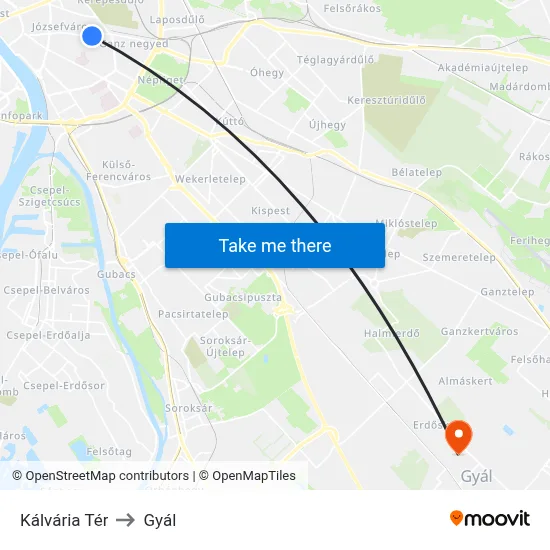 Kálvária Tér to Gyál map