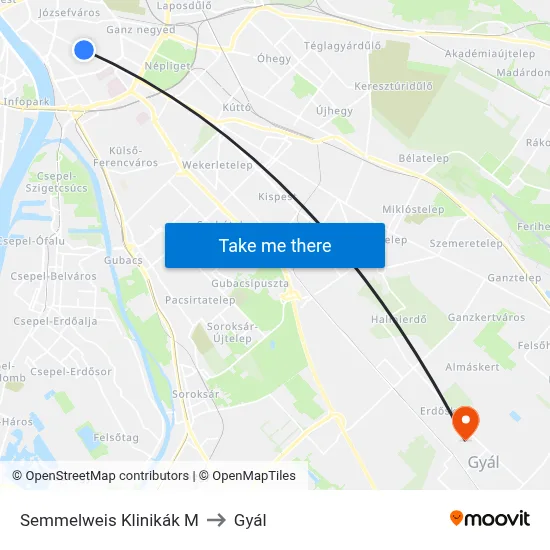Semmelweis Klinikák M to Gyál map