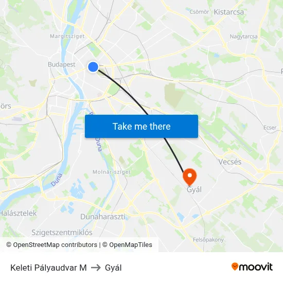 Keleti Pályaudvar M to Gyál map