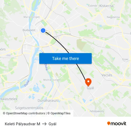 Keleti Pályaudvar M to Gyál map