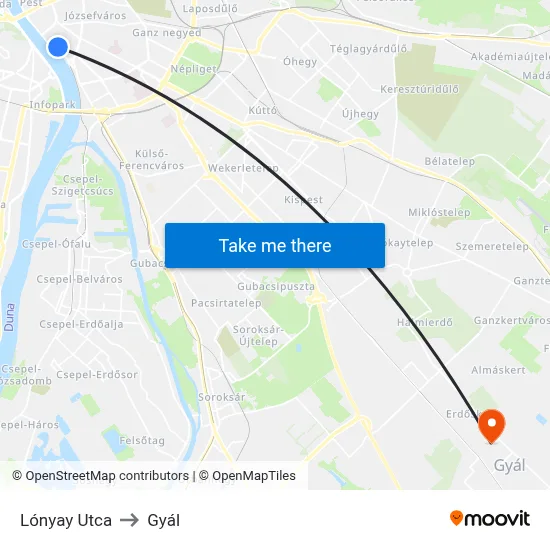 Lónyay Utca to Gyál map