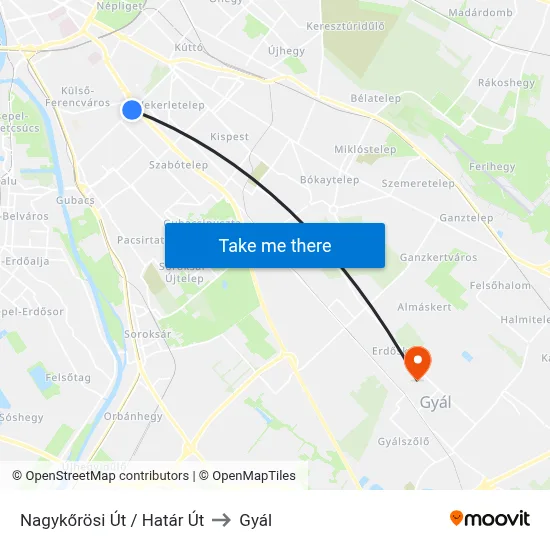 Nagykőrösi Út / Határ Út to Gyál map