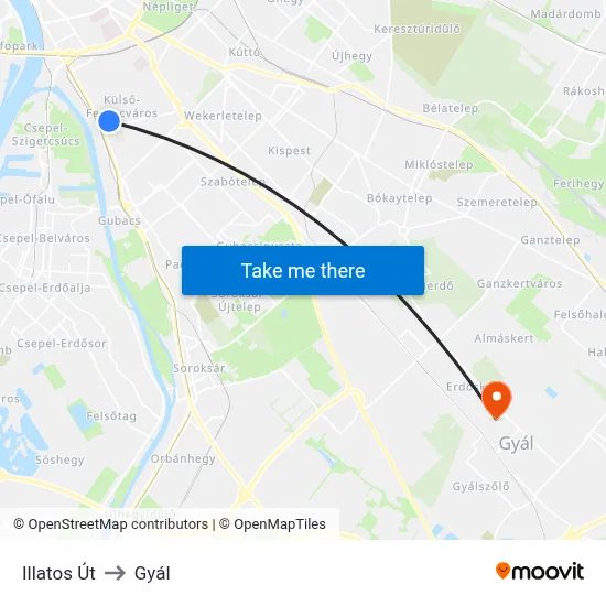 Illatos Út to Gyál map