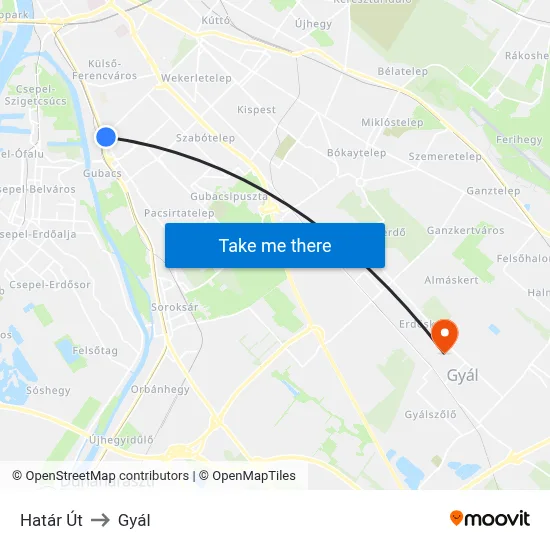 Határ Út to Gyál map