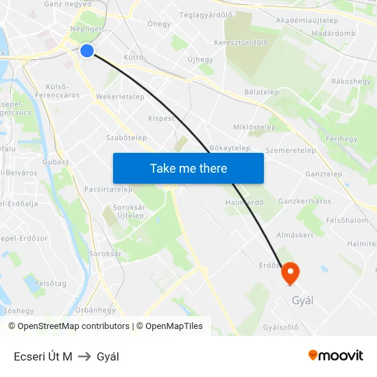 Ecseri Út M to Gyál map