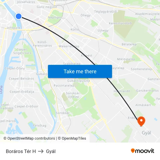 Boráros Tér H to Gyál map