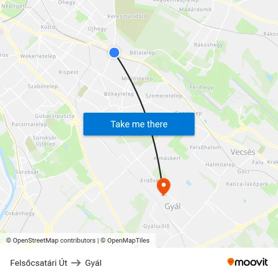 Felsőcsatári Út to Gyál map