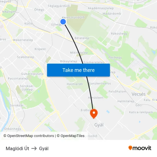Maglódi Út to Gyál map