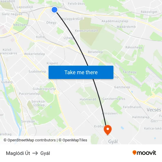 Maglódi Út to Gyál map