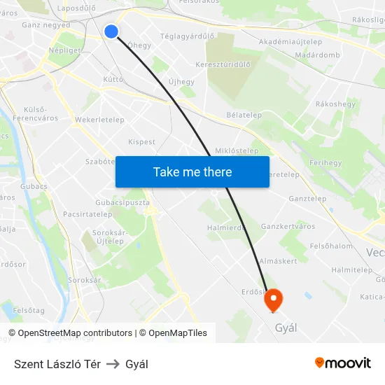 Szent László Tér to Gyál map