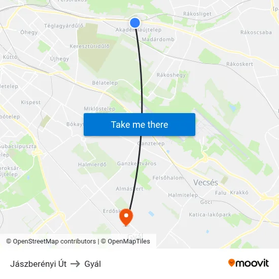 Jászberényi Út to Gyál map