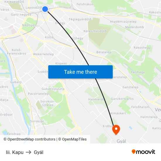 Iii. Kapu to Gyál map