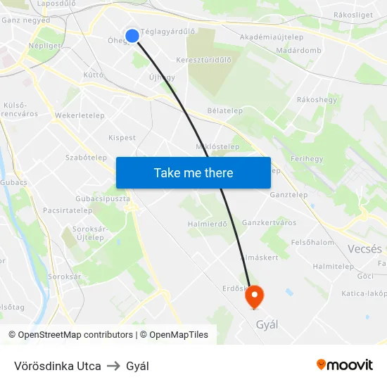 Vörösdinka Utca to Gyál map