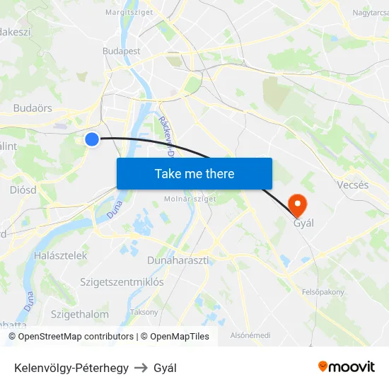 Kelenvölgy-Péterhegy to Gyál map