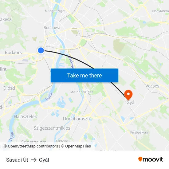 Sasadi Út to Gyál map