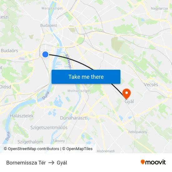 Bornemissza Tér to Gyál map