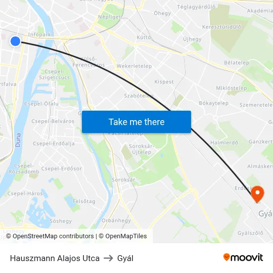 Hauszmann Alajos Utca to Gyál map