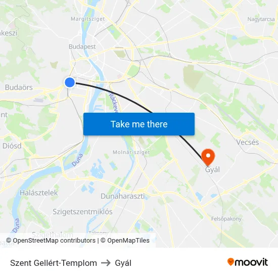 Szent Gellért-Templom to Gyál map
