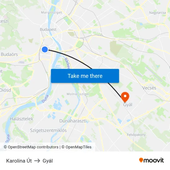 Karolina Út to Gyál map
