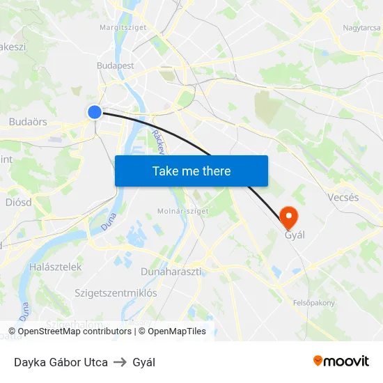 Dayka Gábor Utca to Gyál map