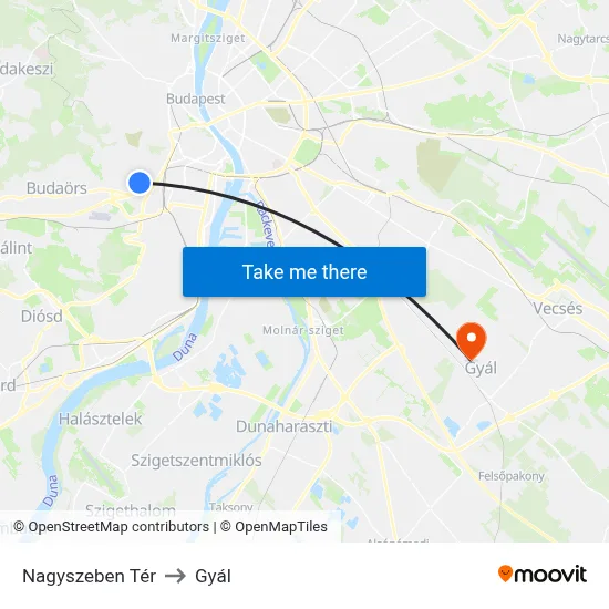 Nagyszeben Tér to Gyál map
