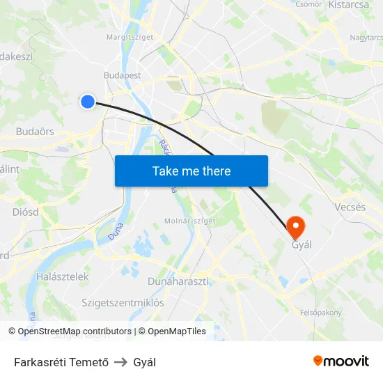 Farkasréti Temető to Gyál map