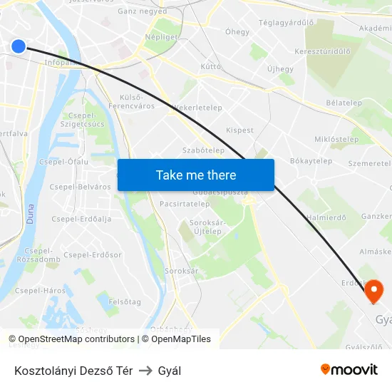 Kosztolányi Dezső Tér to Gyál map