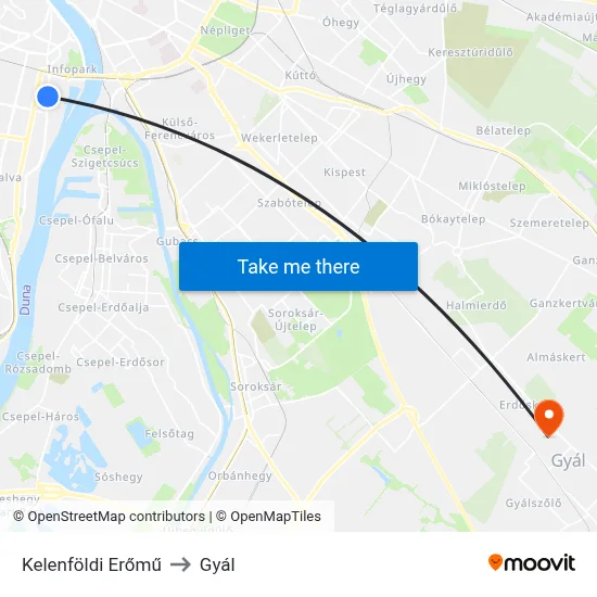 Kelenföldi Erőmű to Gyál map