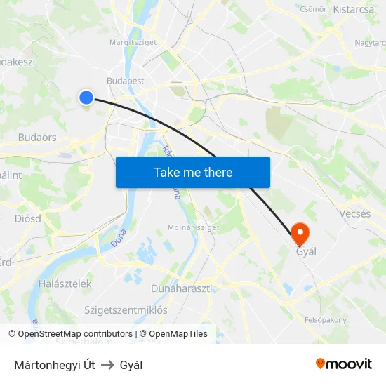Mártonhegyi Út to Gyál map