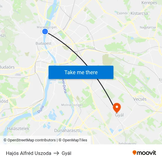 Hajós Alfréd Uszoda to Gyál map