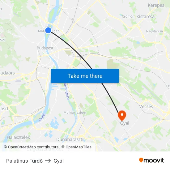 Palatinus Fürdő to Gyál map