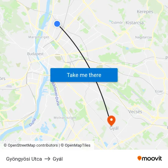 Gyöngyösi Utca to Gyál map