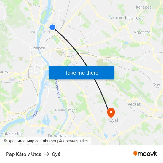 Pap Károly Utca to Gyál map