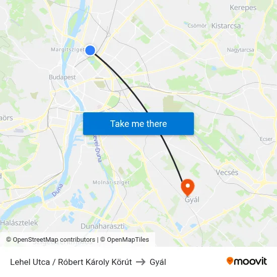 Lehel Utca / Róbert Károly Körút to Gyál map