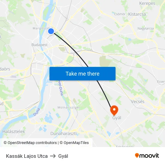 Kassák Lajos Utca to Gyál map