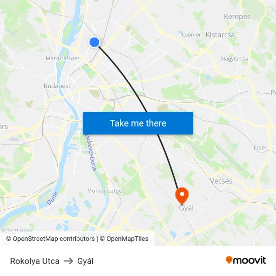 Rokolya Utca to Gyál map