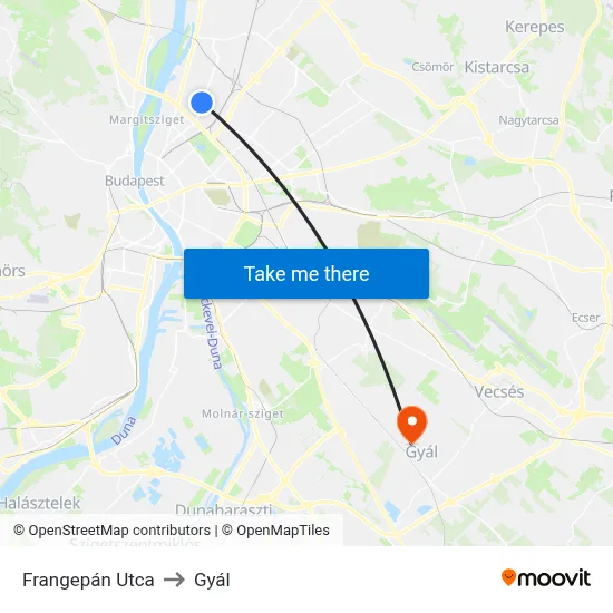 Frangepán Utca to Gyál map