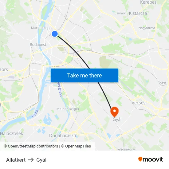 Állatkert to Gyál map
