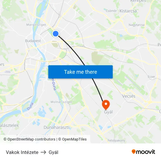 Vakok Intézete to Gyál map