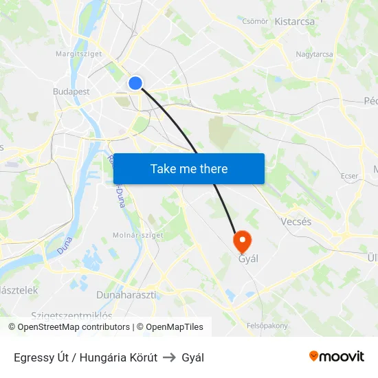 Egressy Út / Hungária Körút to Gyál map