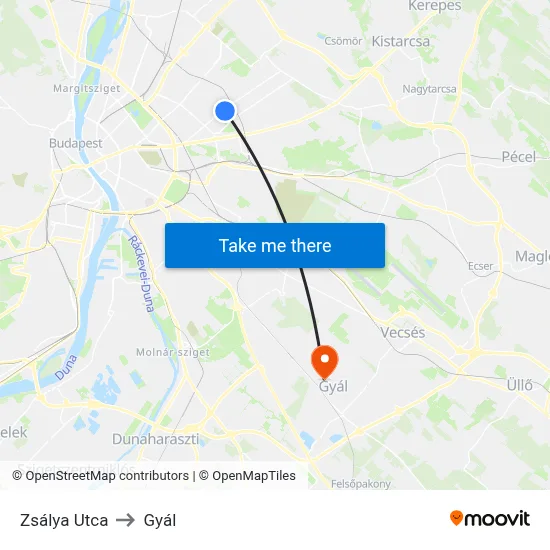 Zsálya Utca to Gyál map
