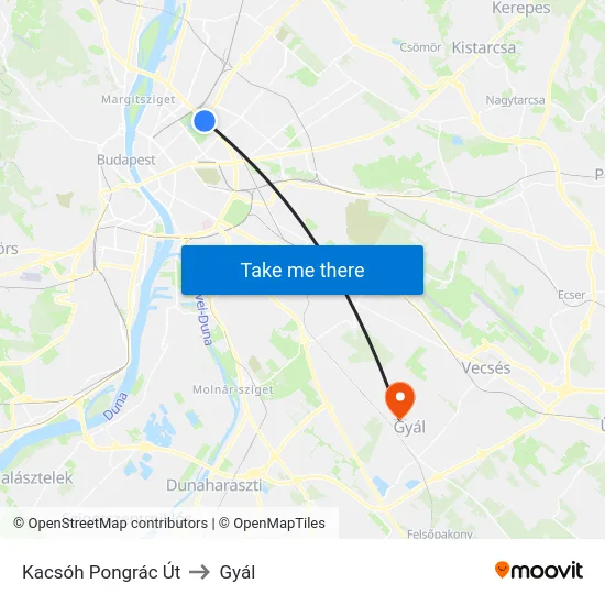 Kacsóh Pongrác Út to Gyál map