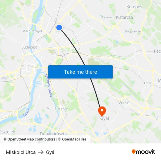 Miskolci Utca to Gyál map