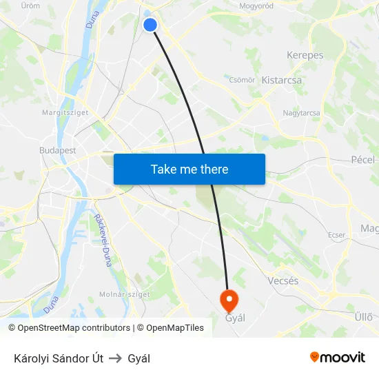 Károlyi Sándor Út to Gyál map